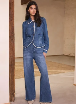Best Mid Indigo Crochet Trim Straight Jeans Jeans|Straight Jeans