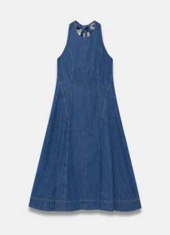 New Mid Indigo Denim Halter Midi Dress Midi Dresses|Denim Dresses