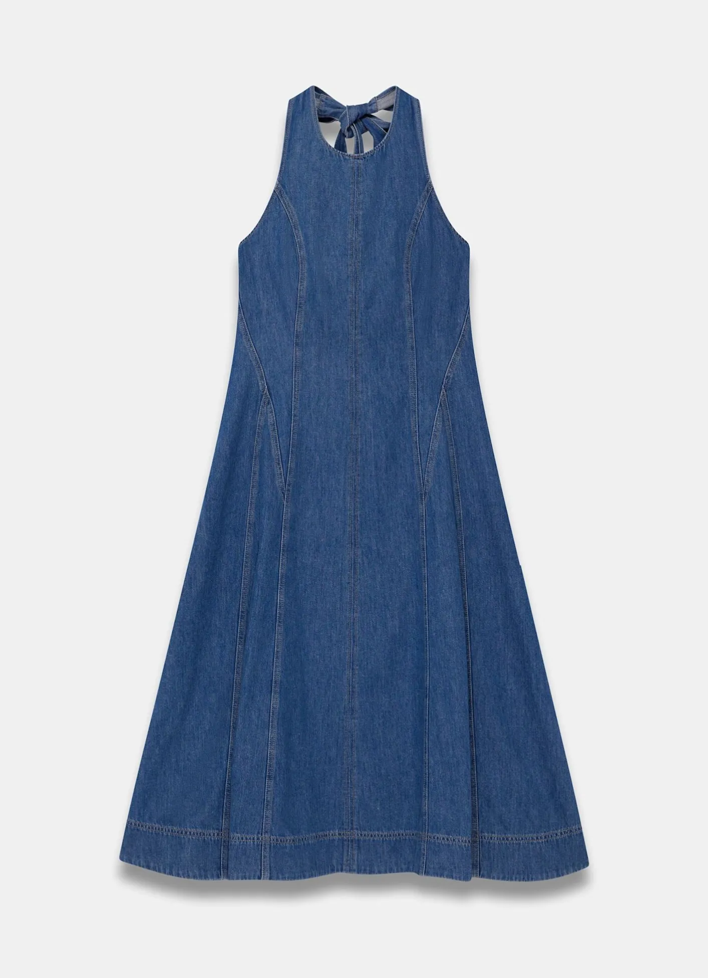 New Mid Indigo Denim Halter Midi Dress Midi Dresses|Denim Dresses