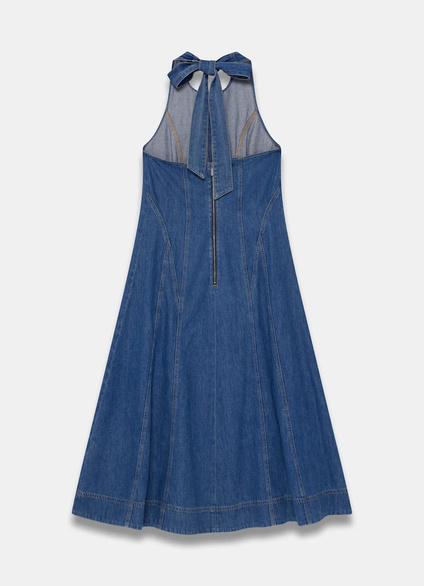New Mid Indigo Denim Halter Midi Dress Midi Dresses|Denim Dresses