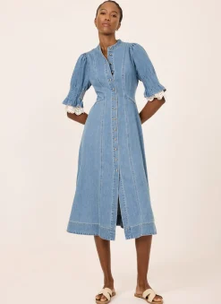 Hot Mid Indigo Denim Midi Dress Midi Dresses|Denim Dresses