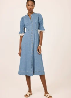 Hot Mid Indigo Denim Midi Dress Midi Dresses|Denim Dresses