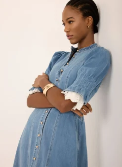 Hot Mid Indigo Denim Midi Dress Midi Dresses|Denim Dresses