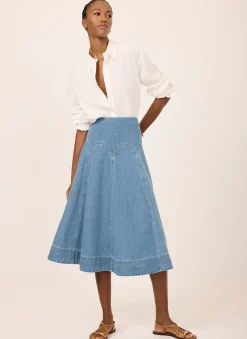 Best Mid Indigo Denim Midi Skirt Midi Skirts|Skirts