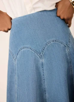 Best Mid Indigo Denim Midi Skirt Midi Skirts|Skirts
