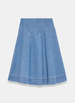 Best Mid Indigo Denim Midi Skirt Midi Skirts|Skirts