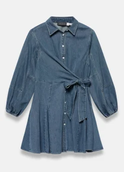Hot Mid Indigo Denim Mini Shirt Dress Summer Dresses|Mini Dresses
