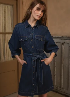 Clearance Mid Indigo Denim Mini Shirt Dress Mini Dresses|Denim Dresses