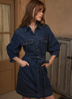 Clearance Mid Indigo Denim Mini Shirt Dress Mini Dresses|Denim Dresses