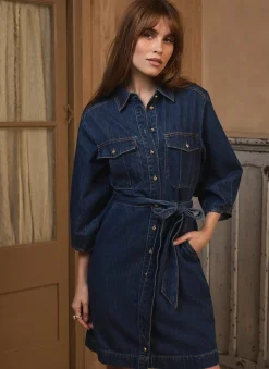 Clearance Mid Indigo Denim Mini Shirt Dress Mini Dresses|Denim Dresses