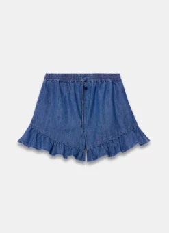 Discount Mid Indigo Denim Ruffle Hem Shorts Shorts|Trousers
