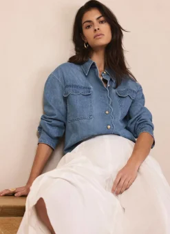 Online Mid Indigo Denim Scallop Shirt Shirts & Blouses