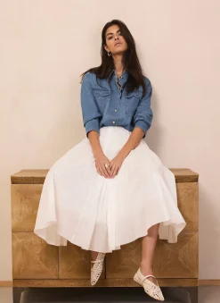 Online Mid Indigo Denim Scallop Shirt Shirts & Blouses