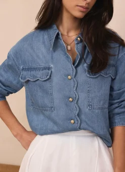 Online Mid Indigo Denim Scallop Shirt Shirts & Blouses