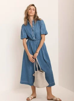 New Mid Indigo Denim Twist Midi Dress Summer Dresses|Midi Dresses