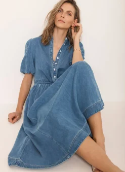New Mid Indigo Denim Twist Midi Dress Summer Dresses|Midi Dresses