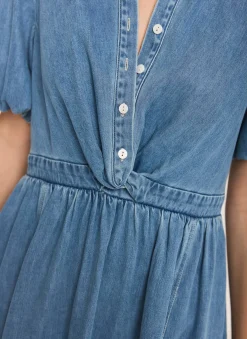 New Mid Indigo Denim Twist Midi Dress Summer Dresses|Midi Dresses