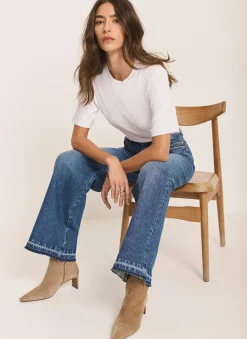 Clearance Mid Indigo Hem Detail Wide Leg Jean Jeans|Wide Leg Jeans