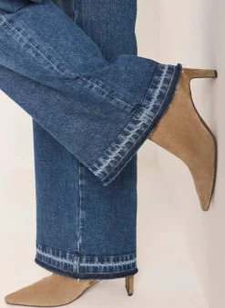 Clearance Mid Indigo Hem Detail Wide Leg Jean Jeans|Wide Leg Jeans