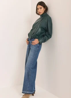 Clearance Mid Indigo Hem Detail Wide Leg Jean Jeans|Wide Leg Jeans