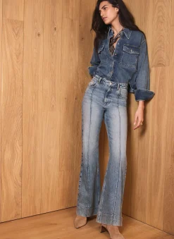 Online Mid Indigo 70s Flared Jeans Jeans|Flared Jeans