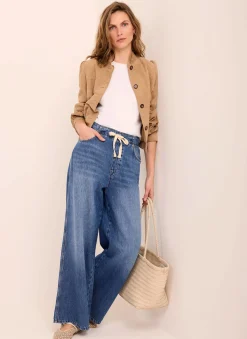 Sale Mid Indigo Tie Waist Wide Leg Jeans Jeans|Wide Leg Jeans