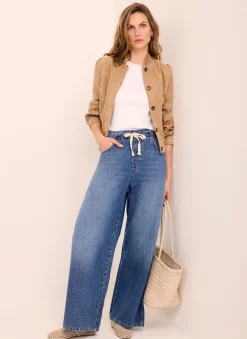 Sale Mid Indigo Tie Waist Wide Leg Jeans Jeans|Wide Leg Jeans