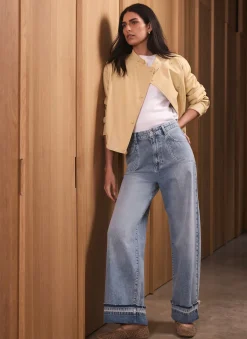 Outlet Mid Indigo Turn Up Wide Jeans Jeans|Wide Leg Jeans