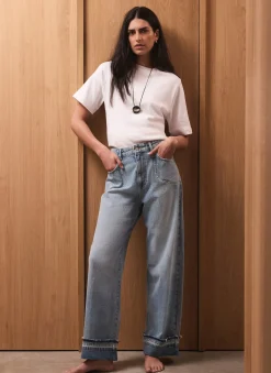 Outlet Mid Indigo Turn Up Wide Jeans Jeans|Wide Leg Jeans