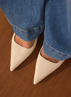 Hot Mila Cream Leather Kitten Heel Heels|Heels