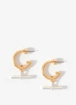 Discount Mixed Metal T-Bar Hoop Earrings Jewellery|Jewelry