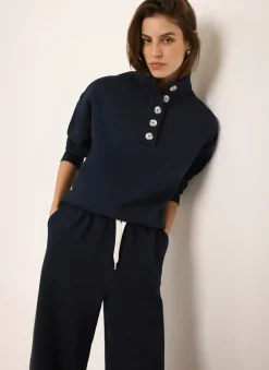 Clearance Button Detail Sweatshirt Sweatshirts|Sweatshirts