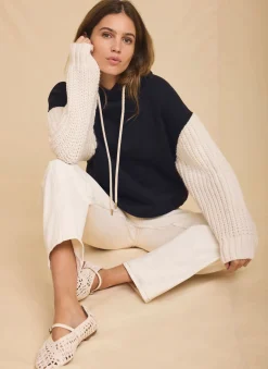 New Cotton Blend Contrast Sleeve Hoodie Sweatshirts|Sweatshirts