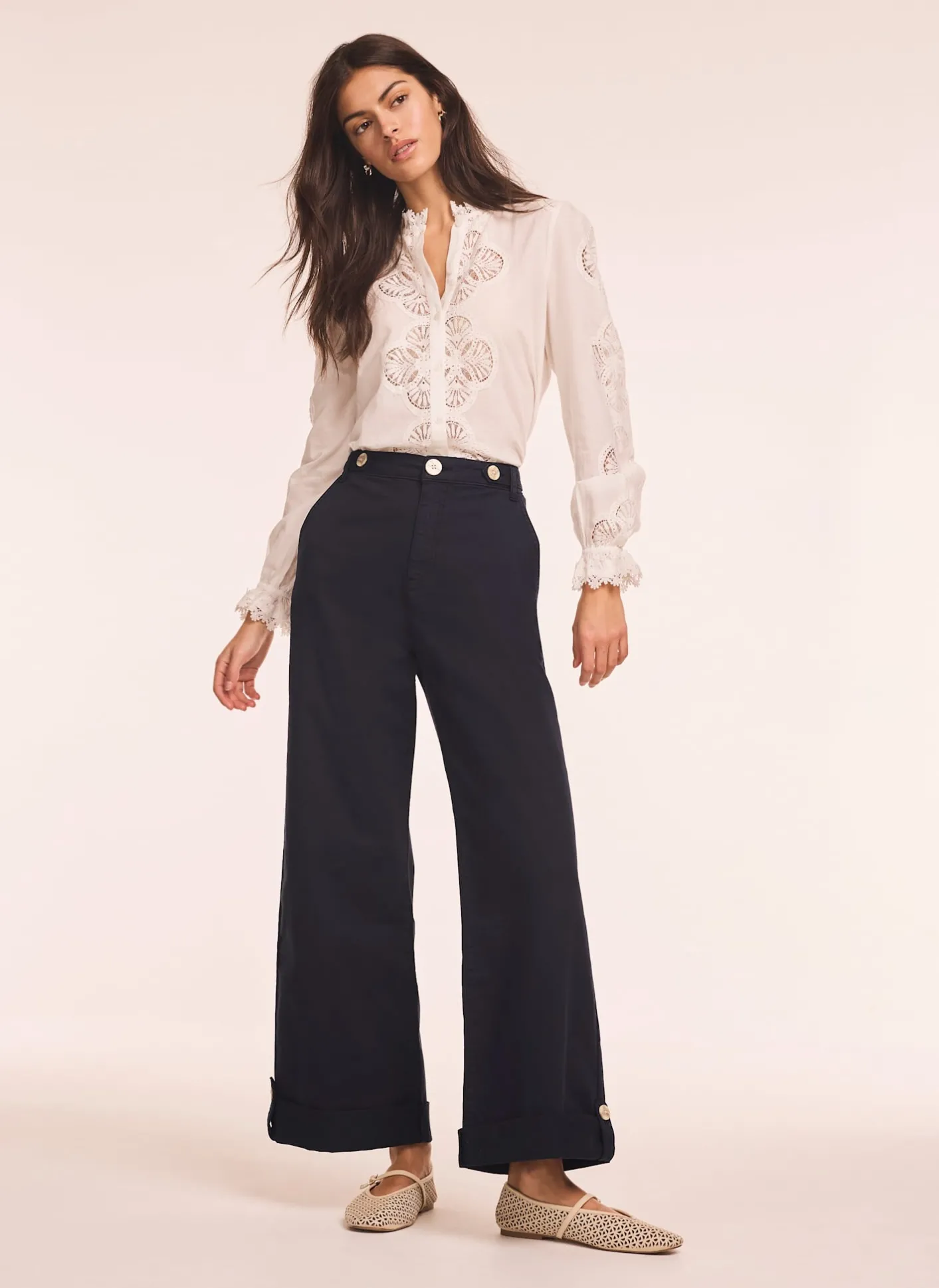 Clearance Cropped Wide Chino Trousers Wide Leg Trousers|Trousers
