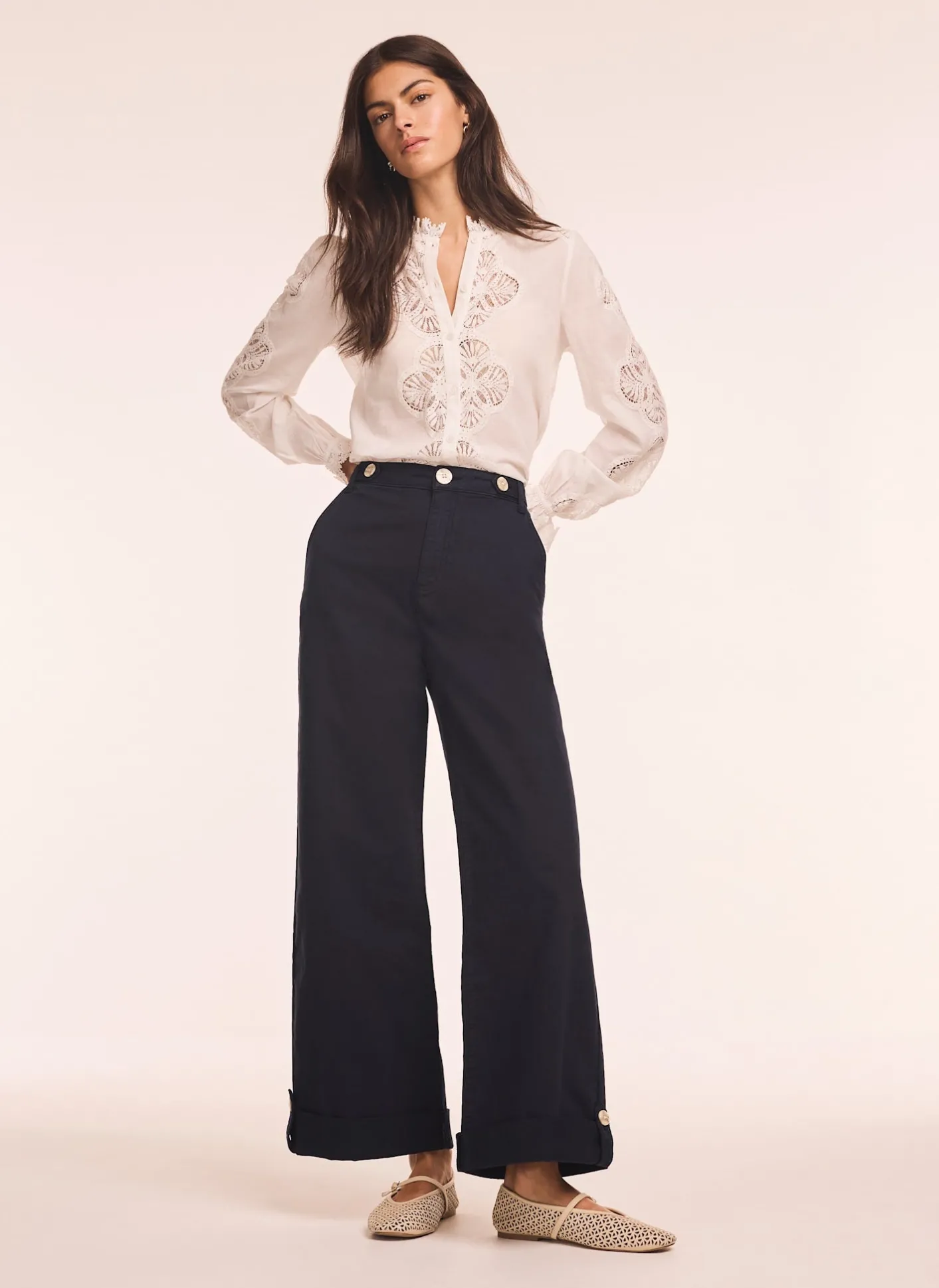 Clearance Cropped Wide Chino Trousers Wide Leg Trousers|Trousers