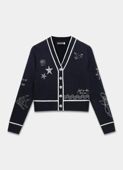 Best Embroidered Marine Knit Cardigan Cardigans|Jumpers & Cardigans