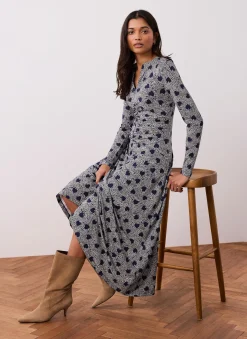 Online Heart Print Zip Front Midi Dress Midi Dresses|Printed Dresses