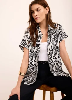 Clearance Navy Leaf Print Resort Shirt Shirts & Blouses|All Tops