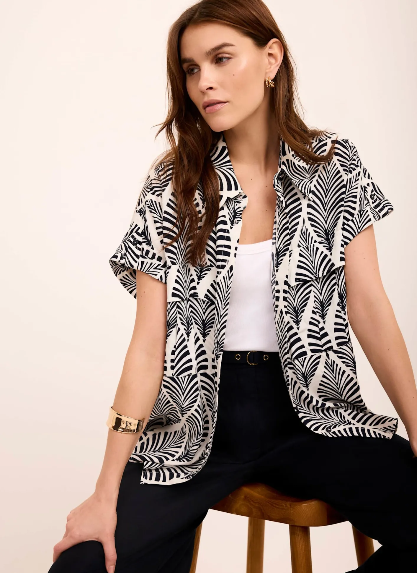 Clearance Navy Leaf Print Resort Shirt Shirts & Blouses|All Tops