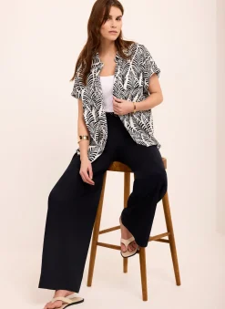 Clearance Navy Leaf Print Resort Shirt Shirts & Blouses|All Tops