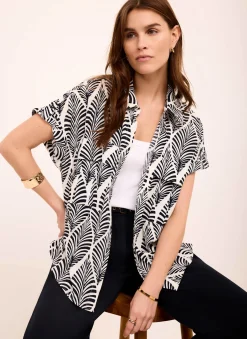 Clearance Navy Leaf Print Resort Shirt Shirts & Blouses|All Tops