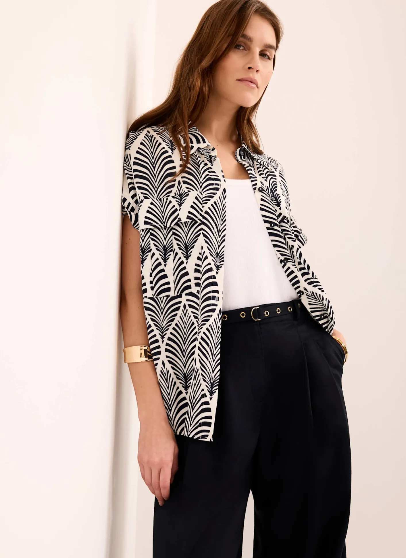 Clearance Navy Leaf Print Resort Shirt Shirts & Blouses|All Tops