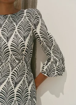Outlet Navy Leaf Print Ruffle Detail Midi Dress Occasion Dresses|Occasion Dresses