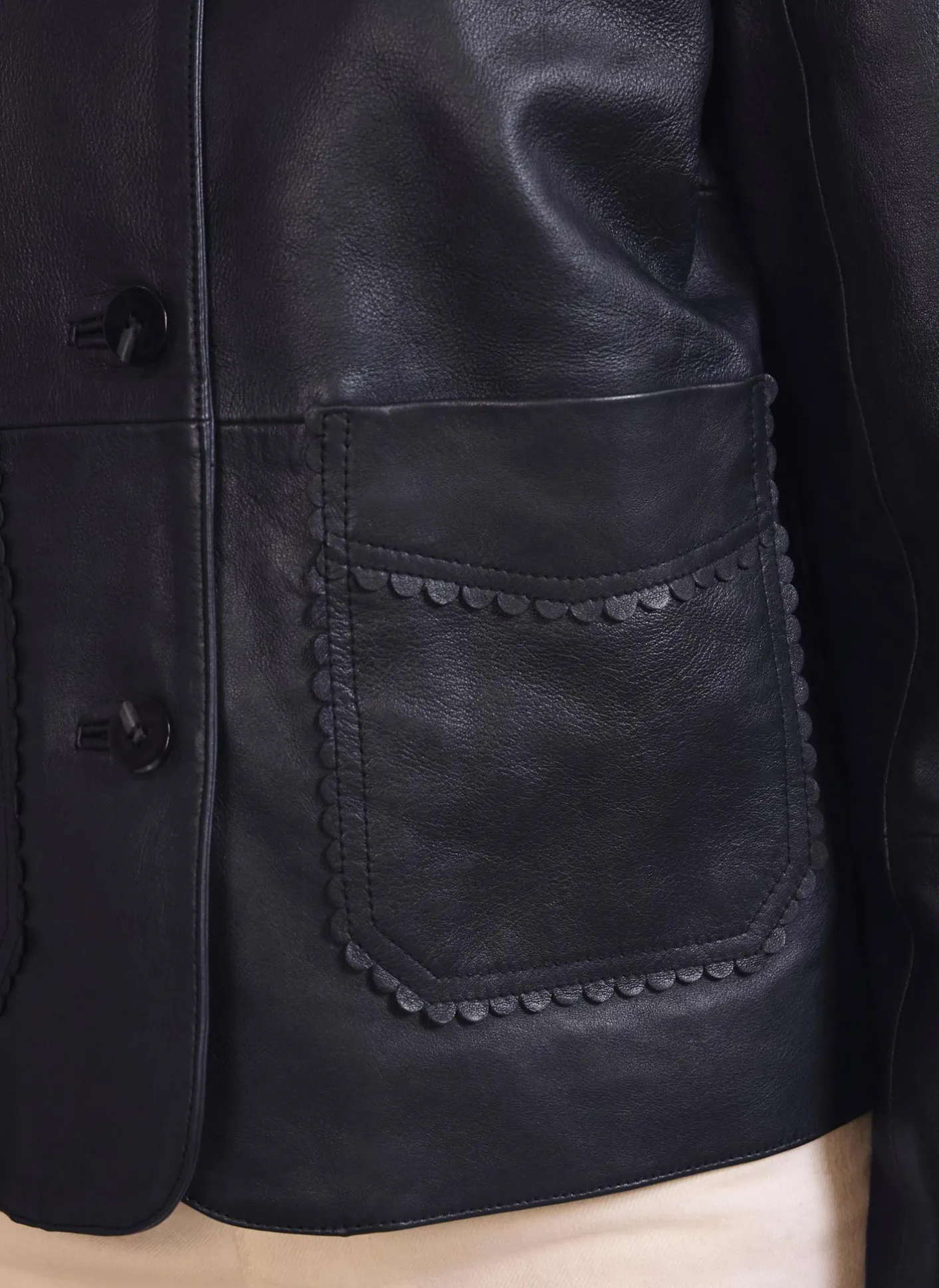 New Leather Scallop Detail Jacket Jackets|Leather & Suede Jackets