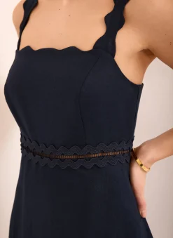 Outlet Linen Scallop Trim Midi Dress Summer Dresses|Midi Dresses