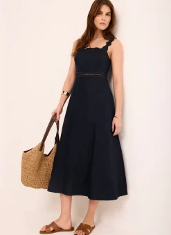 Outlet Linen Scallop Trim Midi Dress Summer Dresses|Midi Dresses