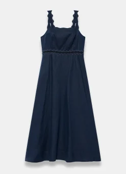 Outlet Linen Scallop Trim Midi Dress Summer Dresses|Midi Dresses