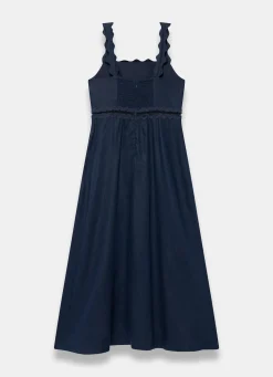 Outlet Linen Scallop Trim Midi Dress Summer Dresses|Midi Dresses