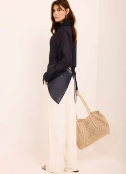 Online Longline Tie Back Sheer Shirt Shirts & Blouses