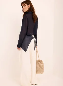 Online Longline Tie Back Sheer Shirt Shirts & Blouses